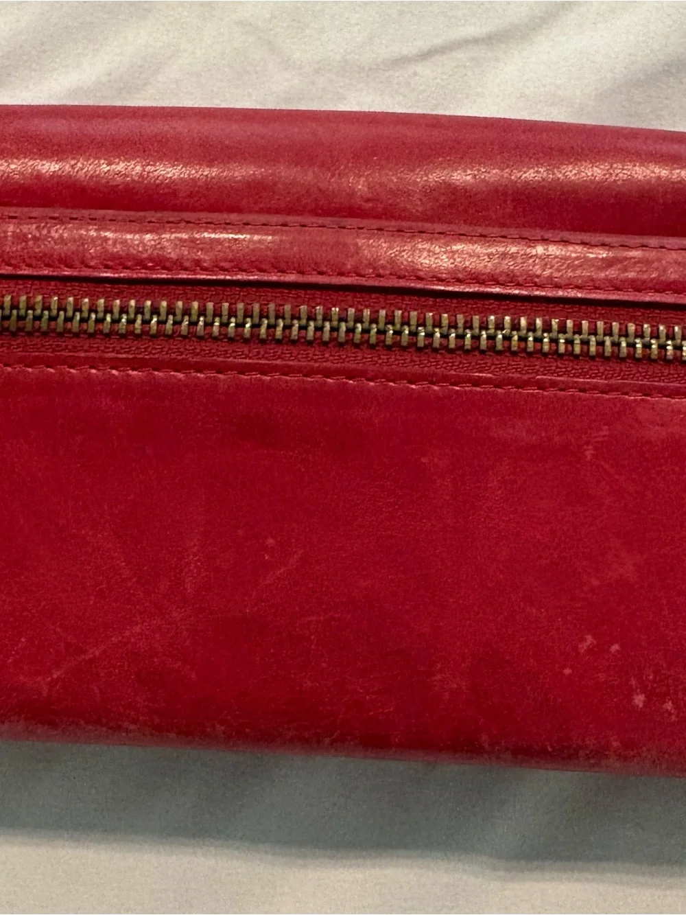 HOBO Red Leather Clutch Wallet with Gold-Tone Turn Lock